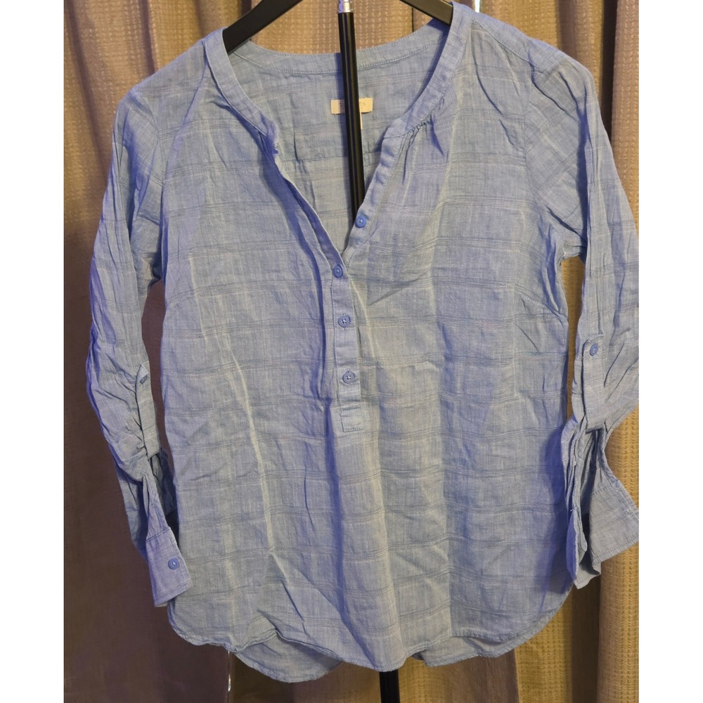 Talbots Petites Striped Long Sleeve Button Up Blouse Women's‎ Size P (XS) Blue